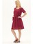 Şile Bezi Bordo Kısa Kol Kruvaze Yaka Nakışlı Yazlık Midi Elbise 4