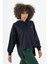 Oversize Kadın Kapüşonlu Lacivert Sweatshirt 3