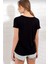 Süper Kalite Siyah V-Yaka Kadın Basic Tişört Örme Pamuk Penye T-Shirt 2