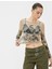 Crop Tül Tişört Uzun Kollu Baskılı Bisiklet Yaka Slim Fit 1