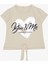 Kız Çocuk Tişört Belden Bağlamalı Taşlı Yazı Baskılı 7-12 Yaş, Bej 1