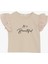 Kız Çocuk Tişört Kemer Boy Kolları Krep Kumaş Fırfırlı Yazı Baskılı 8-12 Yaş, Bej 1