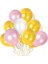 Pembe Karton Üzeri Gümüş Gri Yaldızlı Happy Birthday Yazılı Doğum Günü Partisi Yazı Banner Süs Ve 20 Adet (Beyaz,Gold Ve Pembe,) Balon Süsleme Seti 2
