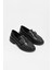 Neva Siyah Deri Gümüş Tokalı Kadın Loafer 5