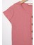 Bisiklet Yaka Kısa Kol Fitilli Pudra Renk Kız Çocuk Tshirt 2
