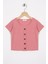 Bisiklet Yaka Kısa Kol Fitilli Pudra Renk Kız Çocuk Tshirt 1