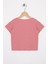 Bisiklet Yaka Kısa Kol Fitilli Pudra Renk Kız Çocuk Tshirt 3