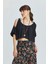 Omuzları Bağcıklı Düz Crop Top Siyah 3
