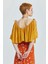 Omuzları Bağcıklı Düz Crop Top Sarı 4
