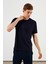 Erkek Bisiklet Yaka T-Shirt %100 Pamuk Nakış Detaylı Basic Lacivert Tişört 4