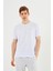 Erkek Bisiklet Yaka T-Shirt %100 Pamuk Nakış Detaylı Basic Beyaz Tişört CMRE89 2
