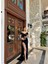 Stone Drape Yaka Yırtmaç Detay Kuyruklu Abiye Siyah 1
