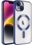 Caseworld Apple iPhone 15 Plus Mag Safe Özellikli Lens Korumalı Logo Gösteren Şeffaf Luxury Silikon Kılıf - Mavi 1