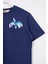 Bisiklet Yaka Kısa Kol Balına Baskılı Indigo Renk Erkek Çocuk Tshirt 2