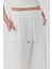 Beli Lastikli Bol Paça Pantolon Beyaz 4