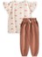 Desenli Organic Müslin Şalvarlı Takım Ekru - Açık Kahve 1