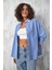 Lacivert Yakası Beyaz Çizgili Oversize Gömlek 27175 2