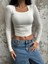 Beyaz Kare Yaka Uzun Kollu Slimfit Basic Body 27053 5