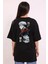 Stil Aura Unisex Bisiklet Yaka Baskılı Oversize T-Shirt - Siyah 1