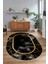 Dijital Baskılı Kaymaz Taban Yıkanabilir Mermer Oval Yolluk Salon Halısı, N-O-Mermer-24-Siyah, 5