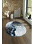 Dijital Baskılı Kaymaz Taban Yıkanabilir Mermer Oval Yolluk Salon Halısı, N-O-Mermer-19-Mavi, 1