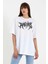Unisex Bisiklet Yaka Baskılı Oversize T-Shirt - Beyaz 1