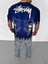 Unisex Bisiklet Yaka Baskılı Oversize T-Shirt - Lacivert 4
