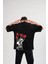 Unisex Bisiklet Yaka Baskılı Oversize T-Shirt - Siyah 2