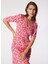 V Yaka Desenli Fuşya Midi Kadın Elbise SPBF4SL-ELB5507 1