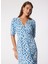 V Yaka Desenli Mavi Midi Kadın Elbise SPBF4SL-ELB5508 1
