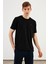 Erkek Bisiklet Yaka T-Shirt %100 Pamuk Nakış Detaylı Basic Siyah Tişört MTLCE89 2
