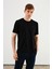 Erkek Bisiklet Yaka T-Shirt %100 Pamuk Nakış Detaylı Basic Siyah Tişört MTLCE89 4