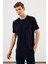 Erkek Bisiklet Yaka T-Shirt %100 Pamuk Nakış Detaylı Basic Lacivert Tişört 3