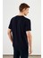 Erkek Bisiklet Yaka T-Shirt %100 Pamuk Nakış Detaylı Basic Lacivert Tişört 4