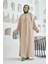 6618-MODAL Süs Düğmeli Abaya Bej 1