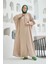 6618-MODAL Süs Düğmeli Abaya Bej 5