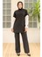 Fırfırlı Bürümcük Tunik Pantolon Takım 865 - Siyah 1