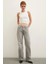 Taş Detaylı Yüksek Bel Wide Leg Jean Füme 1