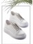 Beyaz Lame Taşlı Kadın Sneaker K01449057609 1