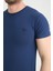 Erkek Gece Mavi Bisiklet Yaka Pamuklu Kısa Kollu T Shirt 4