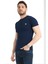 Erkek Koyu Lacivert Bisiklet Yaka Likralı Pamuklu Kısa Kollu T Shirt 1