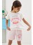 Pudra Çiçek Baskılı Yazılı Mini Şortlu Kız Çocuk Takım 18690 3
