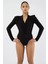 Kruvaze V Yaka Uzun Kol Alttan Çıtçıtlı Vatkalı Esnek Şık ve Cool Likralı Anvelop Body Bluz 5