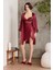 Saten Gecelik Sabahlık Pijama Şort Takım 6'lı Gelin Seti 6000 Bordo 1