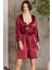 Saten Gecelik Sabahlık Pijama Şort Takım 6'lı Gelin Seti 6000 Bordo 2