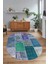 Dijital Kaymaz Yıkanabilir Patchwork Oval Yolluk Mutfak Salon Halısı, N-O-Patchwork-01-Mavi, 3