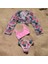 Yeni Sezon Kız Çocuk Pembe Renk Çiçek Desen Bolero / Pareolu Bikini Takımı 3'lü Set 4