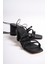 (Shoes) Biyeli Topuklu Bileğe Dolamalı Kadın Ayakkabı Siyah 3