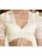 Modal Crop Top Dantelli Crop Bluz Ön Büzgü Detaylı Yarım Kol Ekru Renk 1
