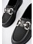 (Shoes) Anatomik Tasarım Taşlı Toka Dokuma Oxford Kadın Ayakkabı Siyah 2